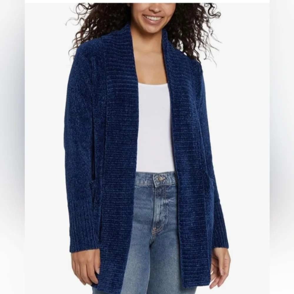Orvis Cardigan Sweater Womens Blue Chenille Shawl Collar Cozy Classic XS